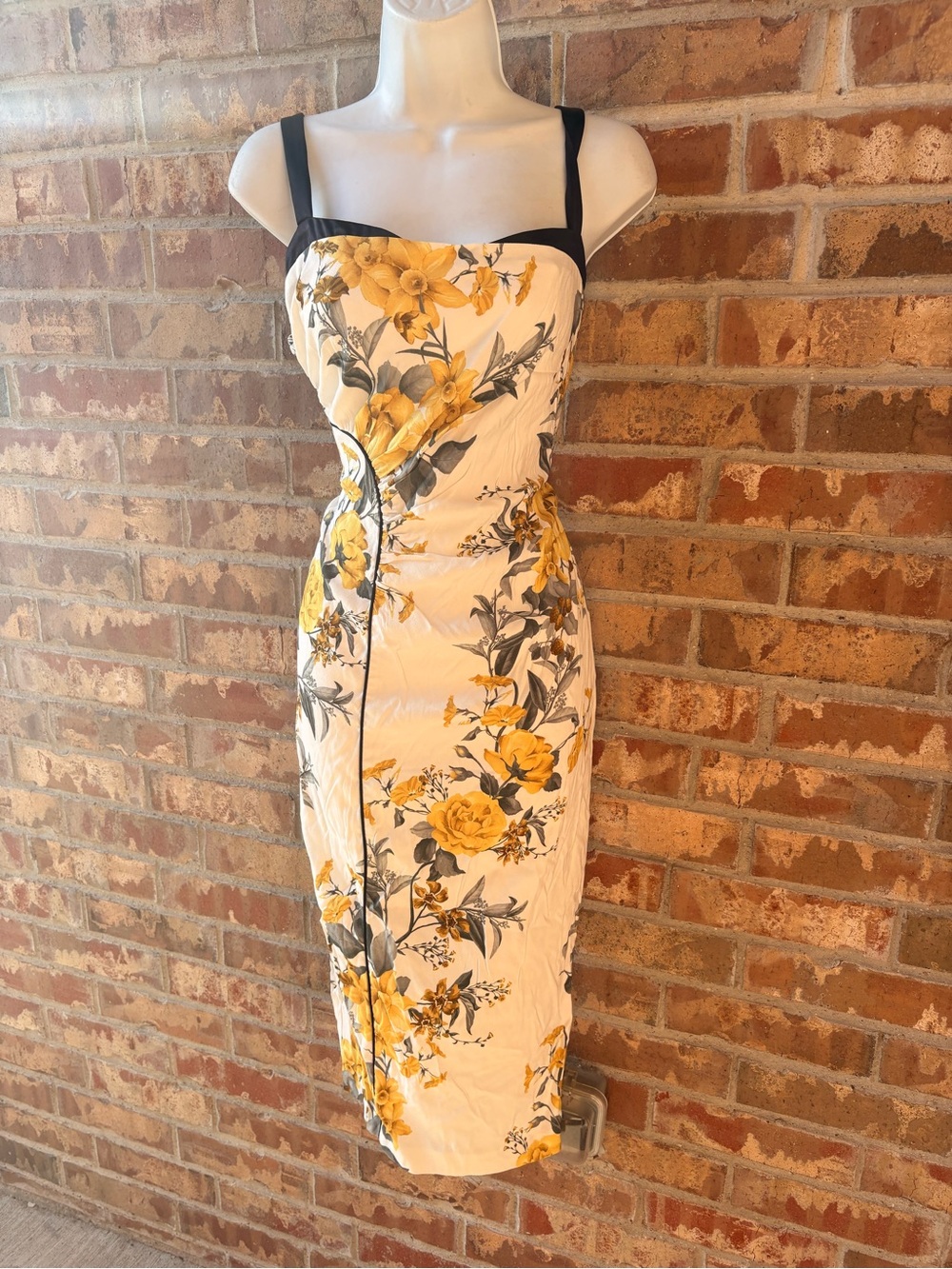 Anthropologie White Sheath Midi Dress with Yellow Floral Print size 0 - Picture 4 of 11